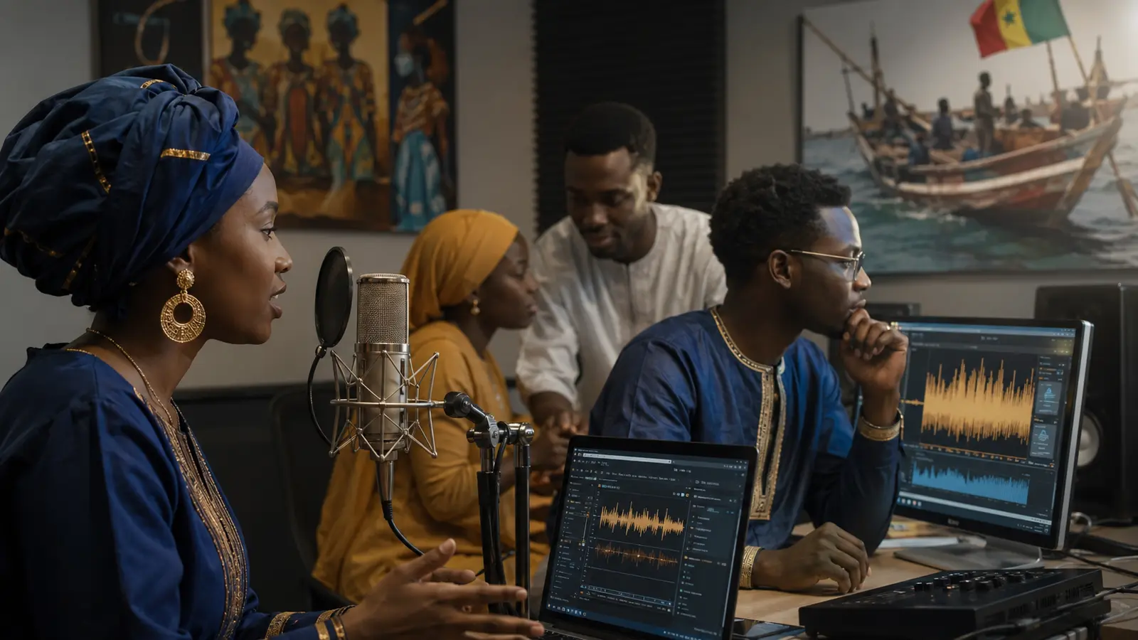 Linguistes et ingénieurs africains enregistrant et analysant des langues locales