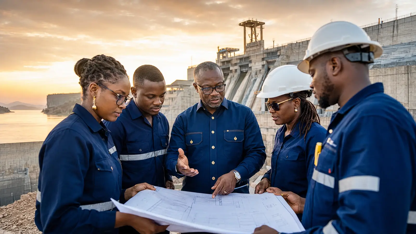 Responsable africain accompagnant son équipe sur un grand projet d’infrastructure